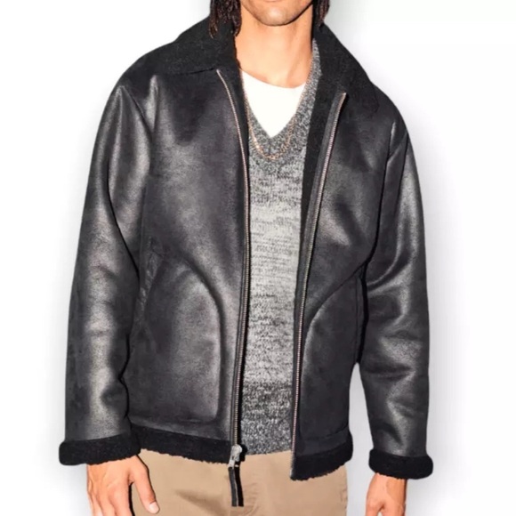 Abercrombie Relaxed Vegan Suede Aviator Jacket Black - Picture 1 of 4